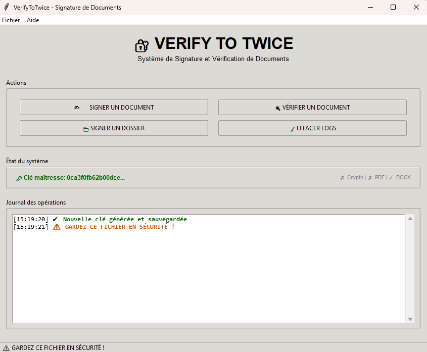 Aperçu de l'interface VerifyToTwice